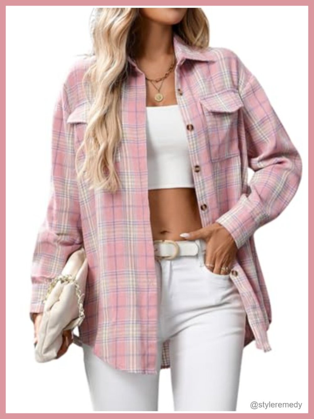 Oversized Flannel Shirt Long Sleeve Button Down Plaid Blouse